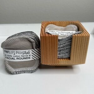 Marley's Monsters Wooden Facial Round Container w/ 40 Reusable Facial Rounds NWT